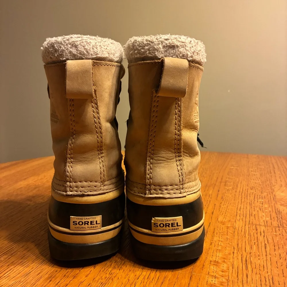 Sorel‎ Caribou Waterproof Winter Snow Boots Tan Black Kids Size 3 LY1000-281